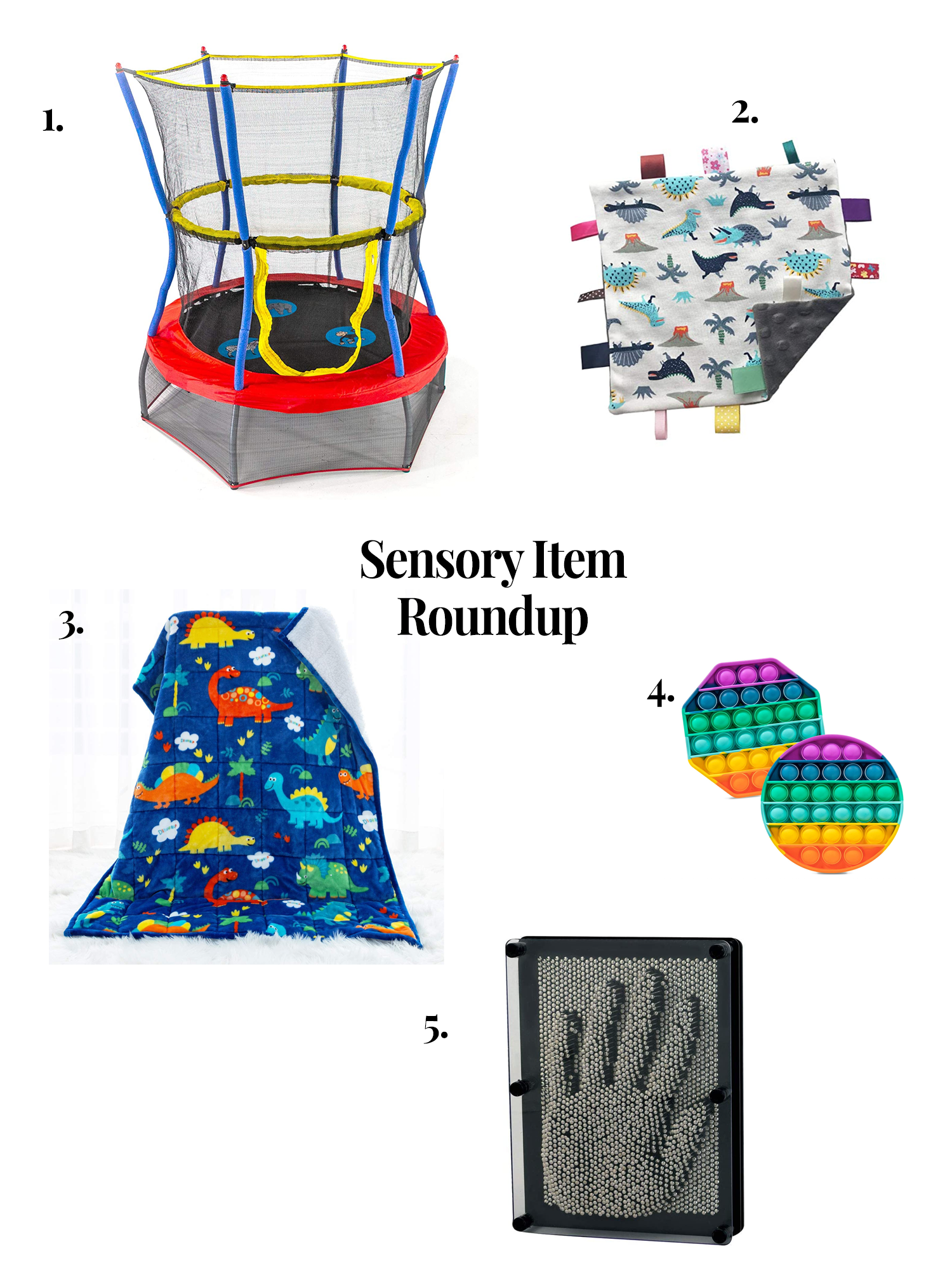 Listing of five sensory items for autism